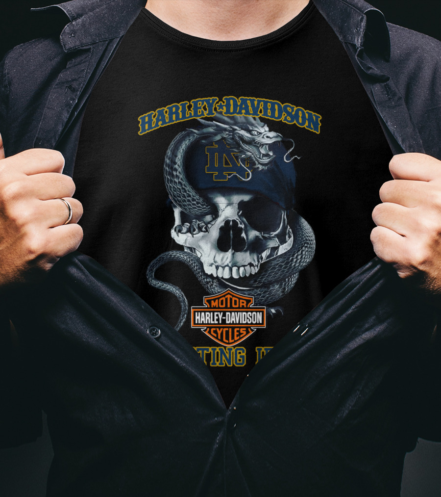 Harley Davidson Notre Dame Fighting Irish Skull And Snake T-Shirt