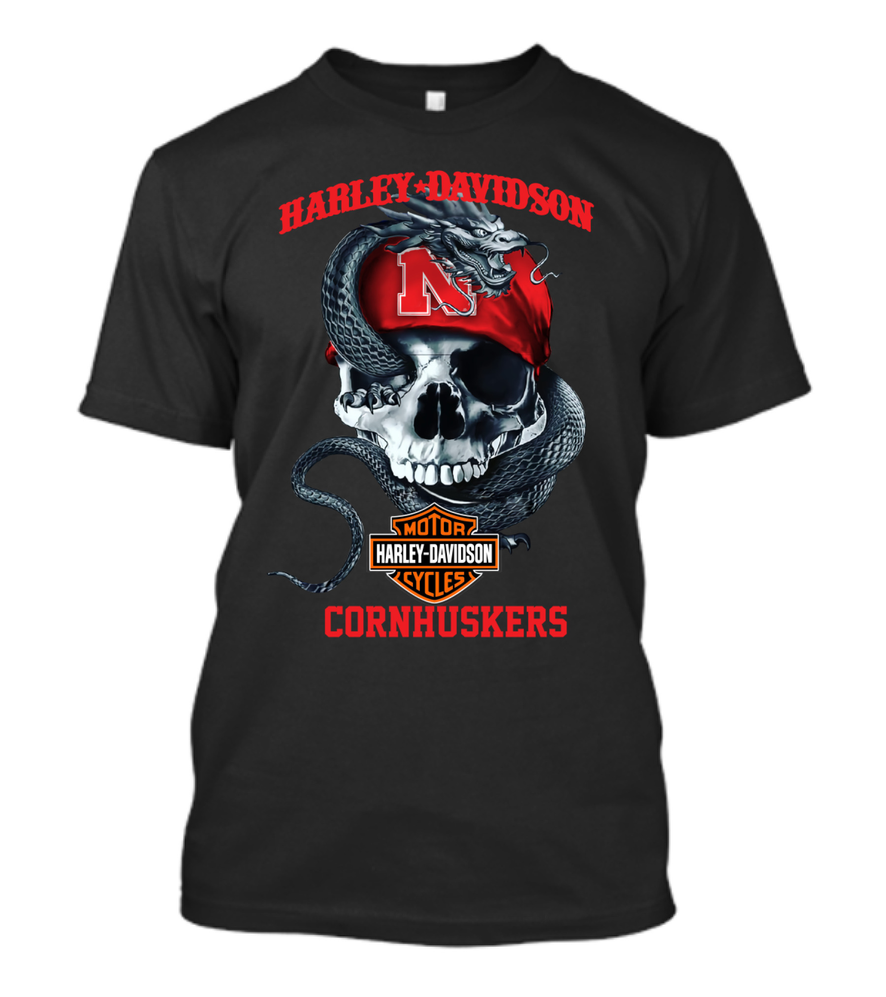 Harley Davidson Cornhuskers Skull Snake Nebraska N T-Shirt