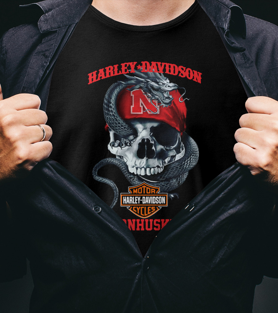 Harley Davidson Cornhuskers Skull Snake Nebraska N T-Shirt