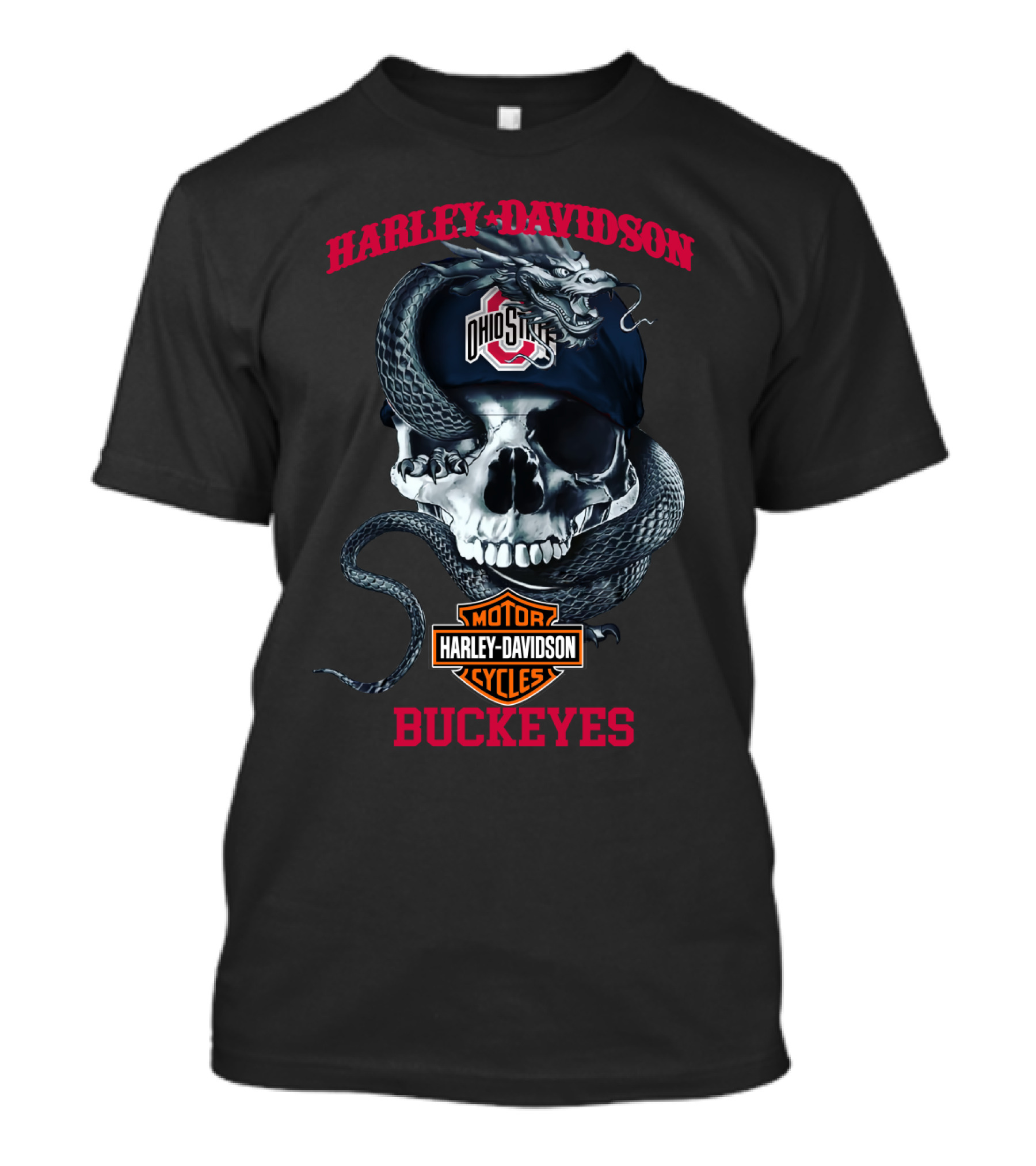 Harley Davidson Ohio State Buckeyes Skull Snake T-Shirt