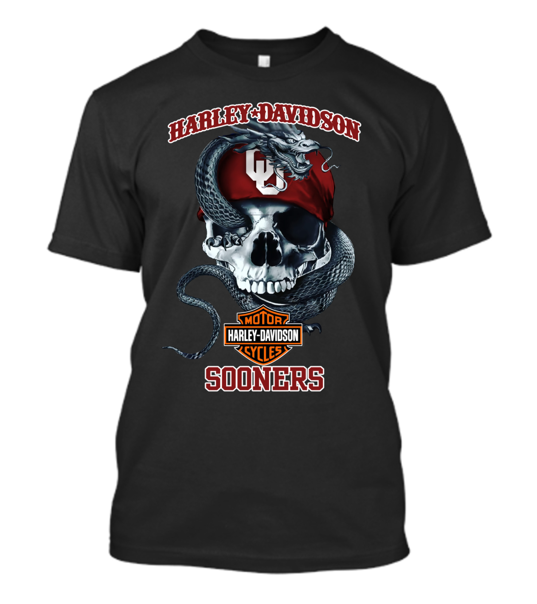 Harley Davidson Oklahoma Sooners Skull With Snake And Ou Cap T-Shirt