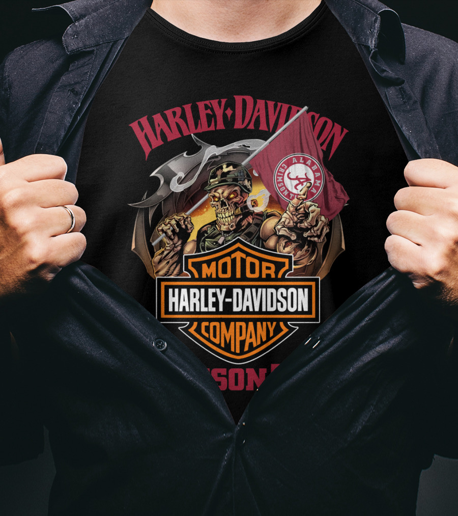 Harley Davidson Alabama Crimson Tide Skeleton Motif T-Shirt