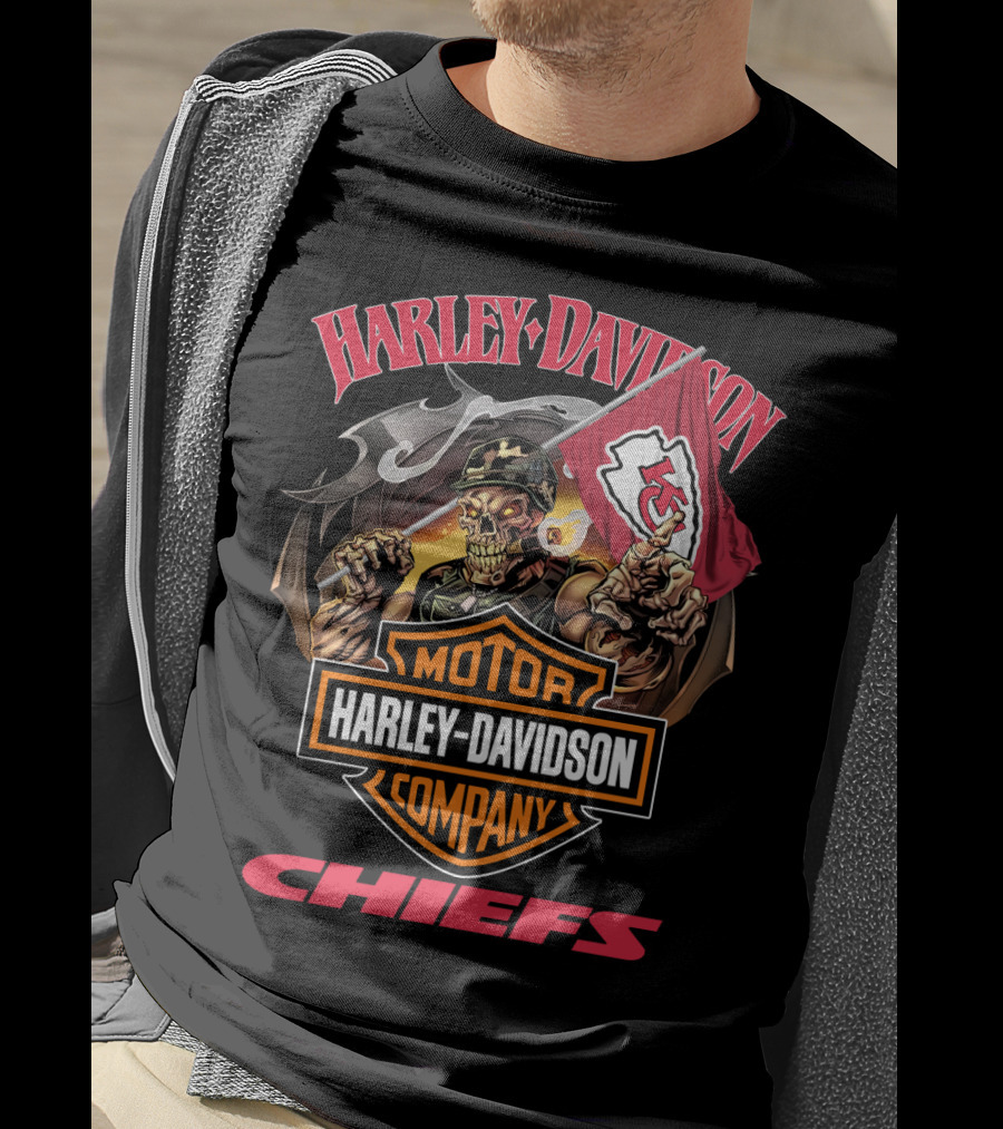 Harley Davidson Company Chiefs Kansas City Flag Skeleton Rider T-Shirt