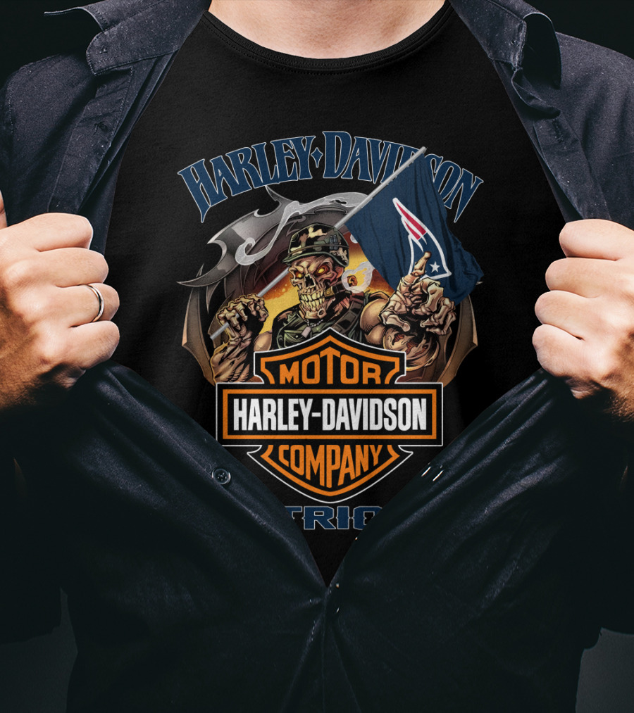 Harley Davidson Motor Company Patriots New England Skull T-Shirt
