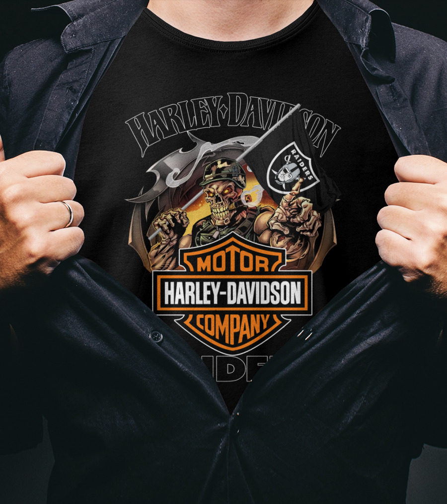 Harley Davidson Raiders Skeleton Holding Flag T-Shirt