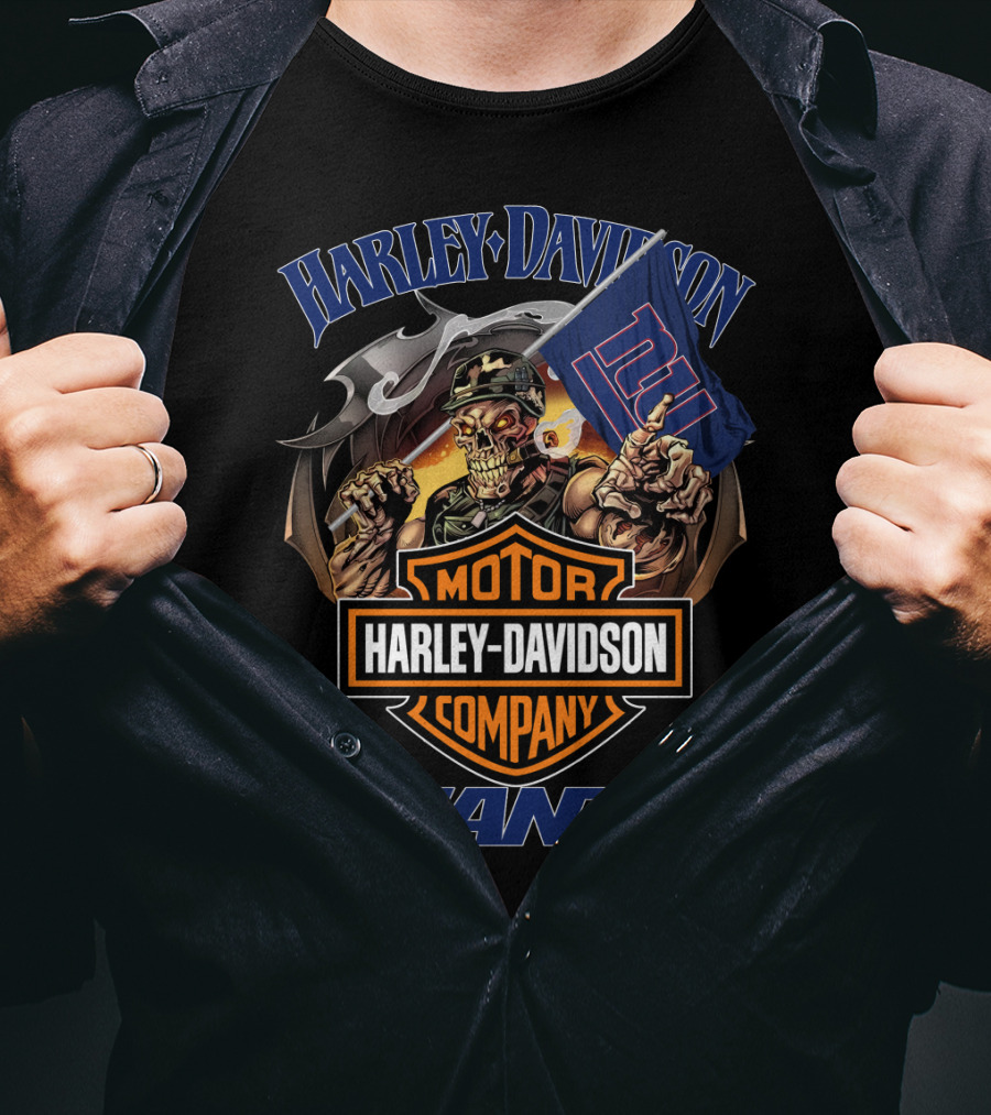 Harley Davidson Motor Company Giants Flag Skeleton Rider T-Shirt