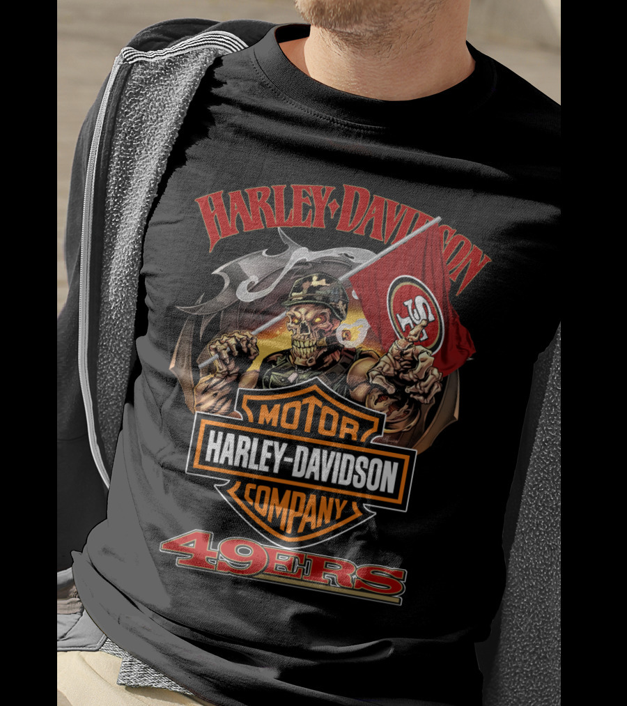 Harley Davidson Motor Company 49ers San Francisco Skeleton Flag T-Shirt