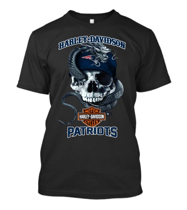 Harley Davidson Motor Cycles New England Patriots Skull And Dragon T-Shirt