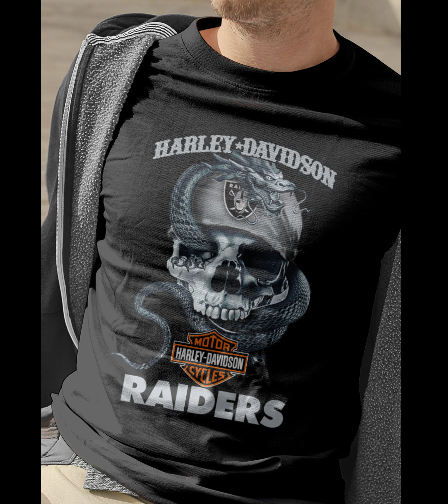 Harley Davidson Raiders Skull With Snake T-Shirt