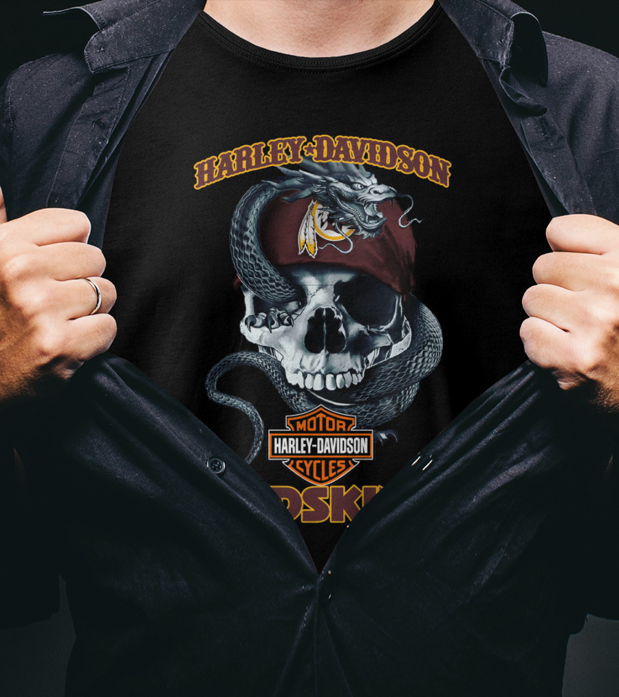 Harley Davidson Redskins Skull And Snake T-Shirt