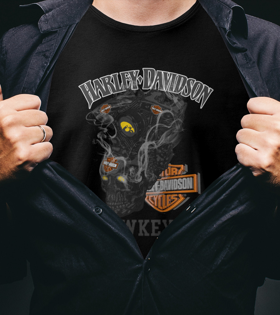 Harley Davidson Iowa Hawkeyes Skull Engine T-Shirt