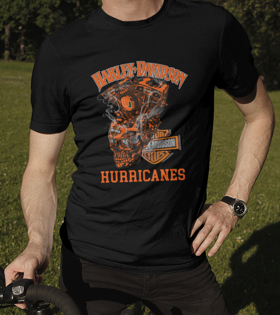 Harley Davidson Miami Hurricanes Engine Skull T-Shirt