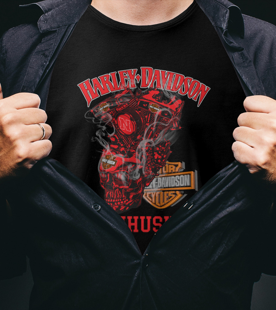 Harley Davidson Cornhuskers Nebraska Engine Smoke T-Shirt