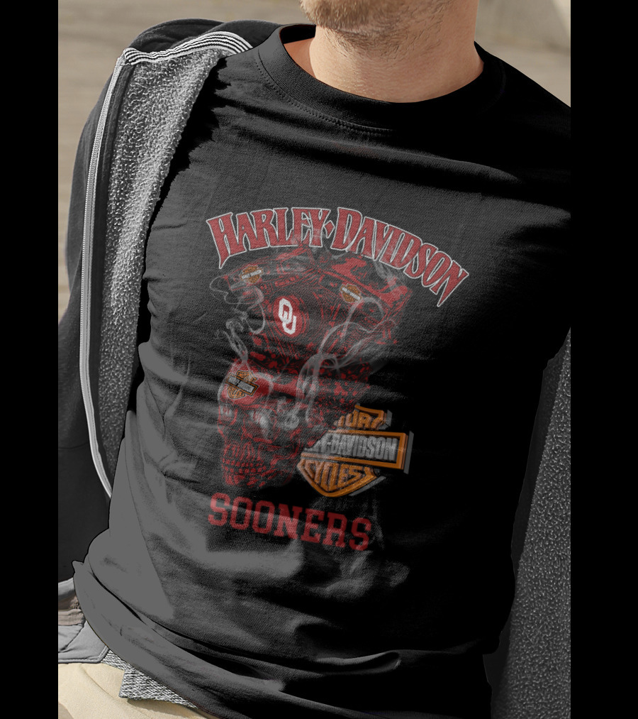 Harley Davidson Sooners Oklahoma Ou Motorcycle Engine Skull T-Shirt