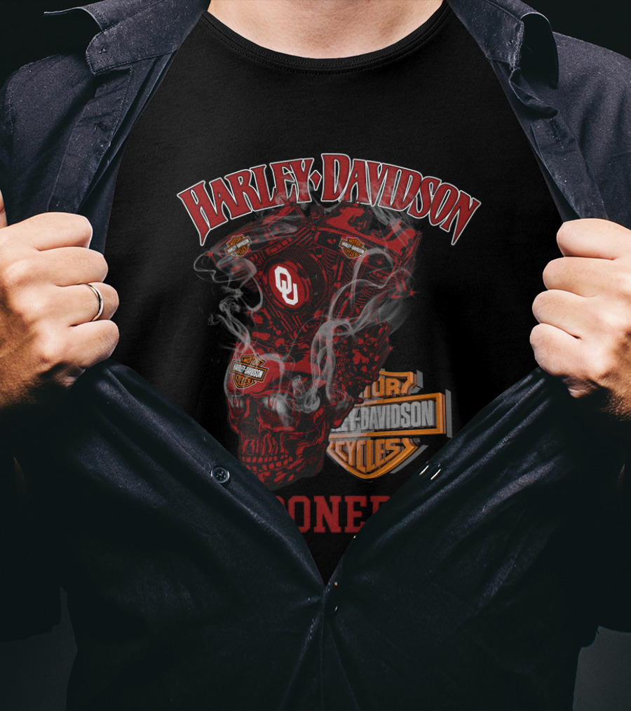 Harley Davidson Sooners Oklahoma Ou Motorcycle Engine Skull T-Shirt