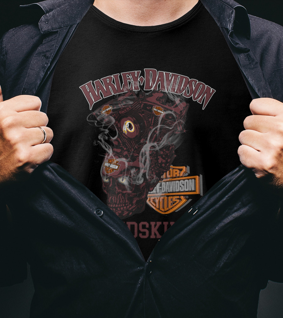 Harley Davidson Redskins Smoky Skull Engine T-Shirt