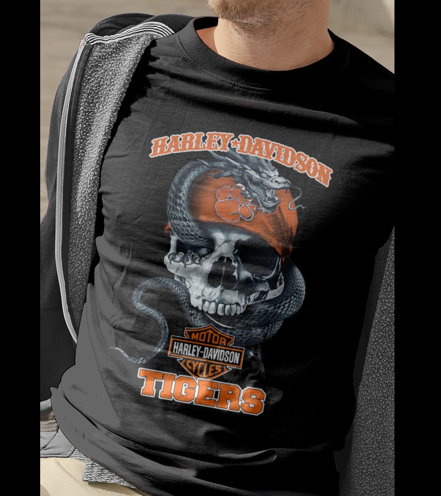 Harley Davidson Motor Cycles Tigers Snake Skull T-Shirt