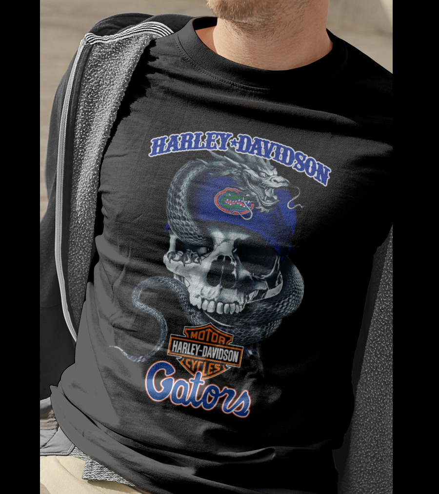 Harley Davidson Motorcycles Gators Florida Skull And Snake T-Shirt