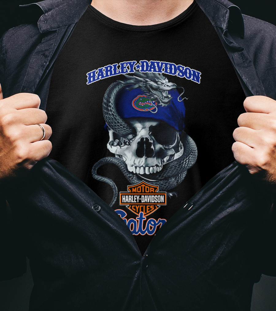 Harley Davidson Motorcycles Gators Florida Skull And Snake T-Shirt