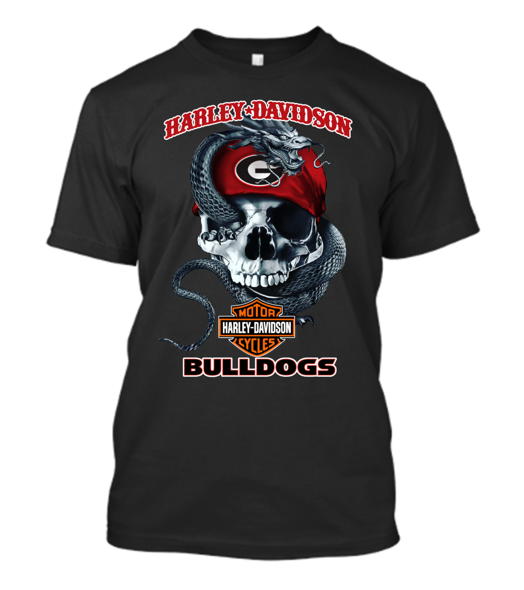 Harley Davidson Motor Cycles Bulldogs Skull Snake G T-Shirt