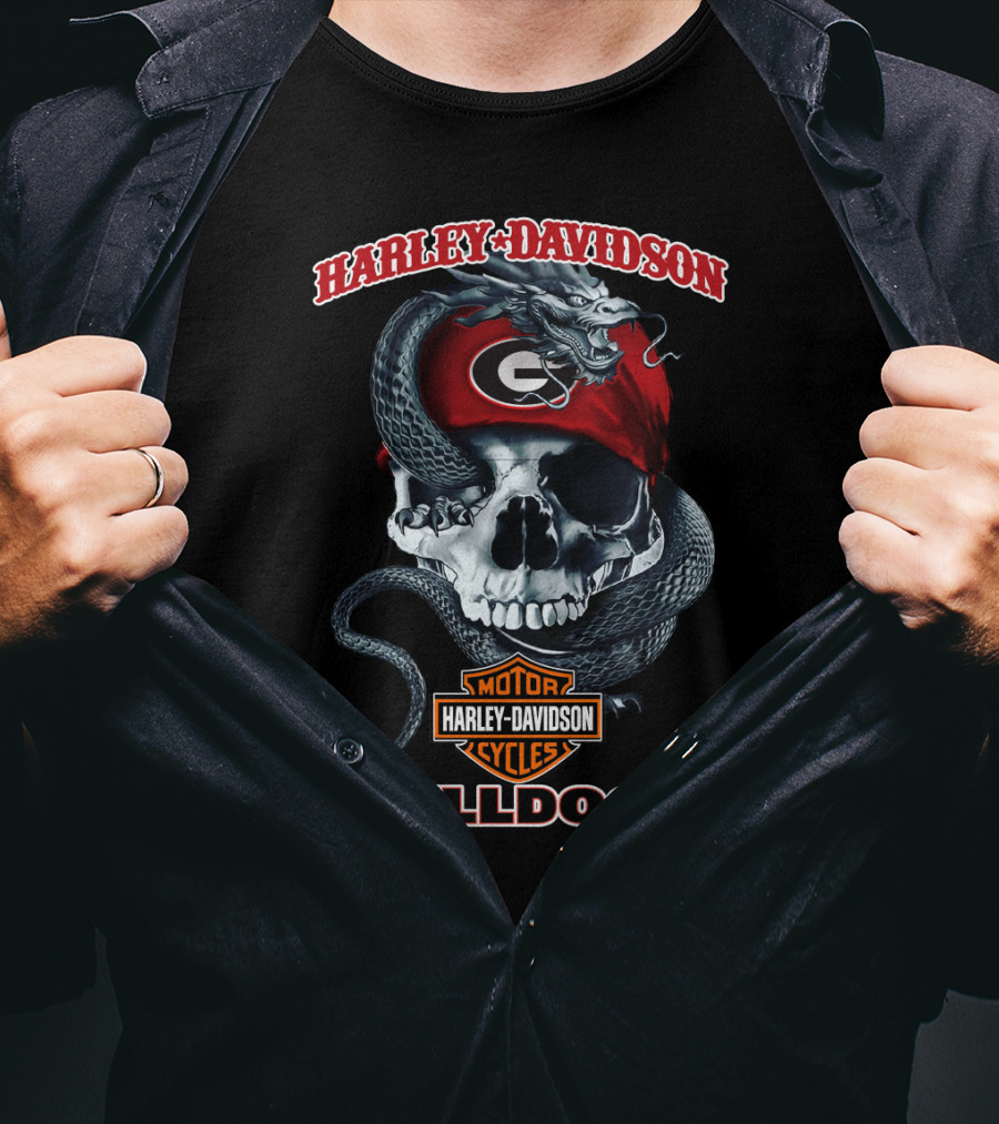 Harley Davidson Motor Cycles Bulldogs Skull Snake G T-Shirt