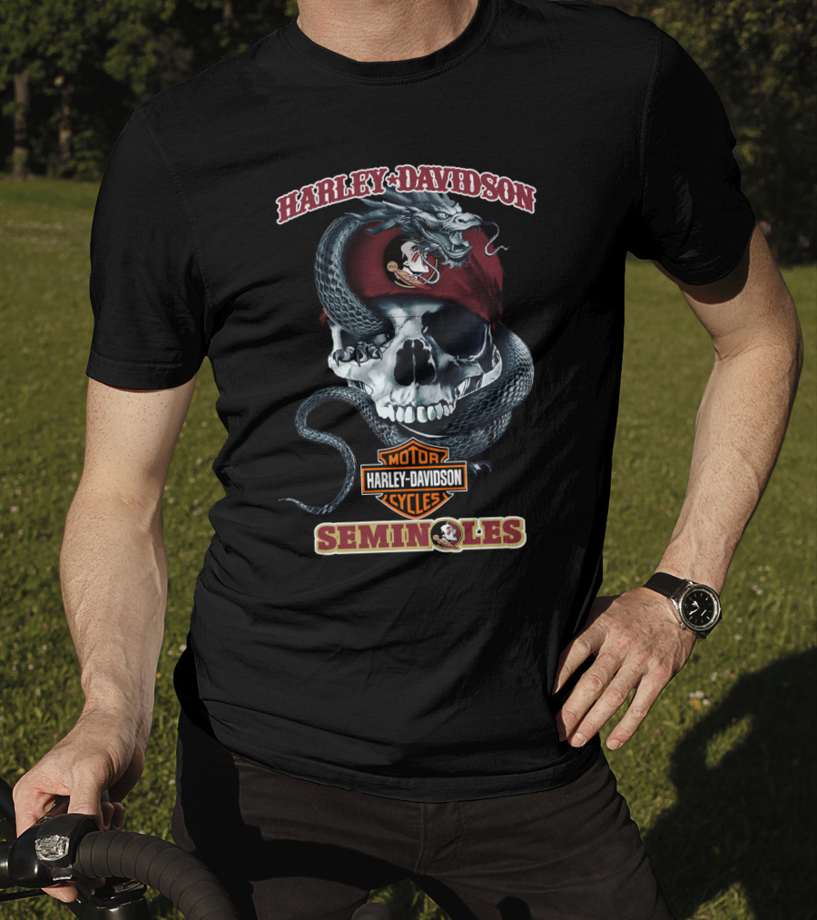 Harley Davidson Motor Cycles Florida State Seminoles Skulls And Snakes T-Shirt