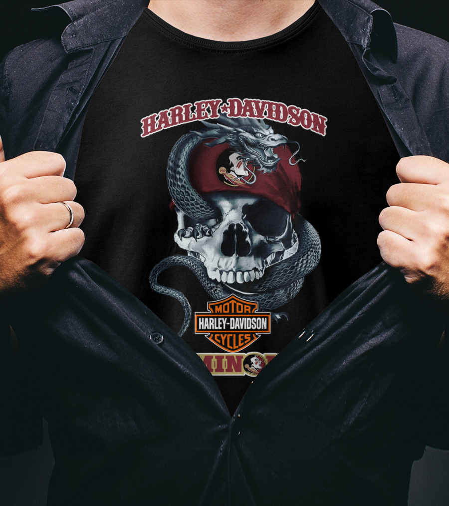 Harley Davidson Motor Cycles Florida State Seminoles Skulls And Snakes T-Shirt