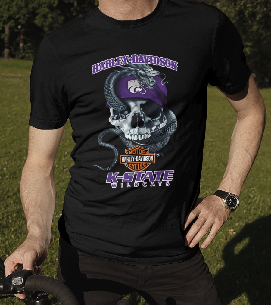 Harley Davidson K-State Wildcats Skull Snake T-Shirt