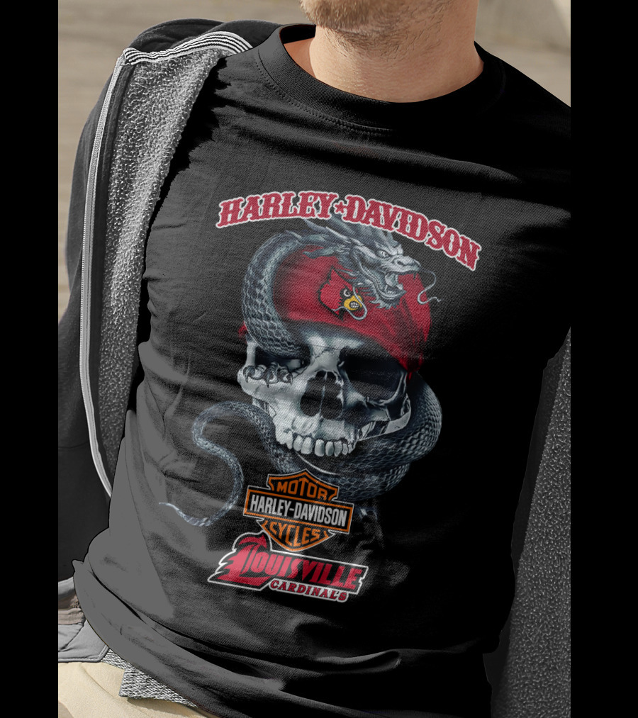 Harley Davidson Skull Snake Louisville Cardinals Motorcycle Cycles T-Shirt