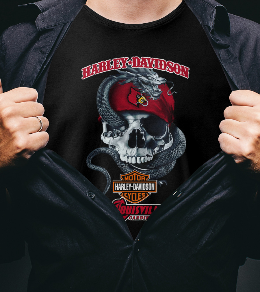 Harley Davidson Skull Snake Louisville Cardinals Motorcycle Cycles T-Shirt