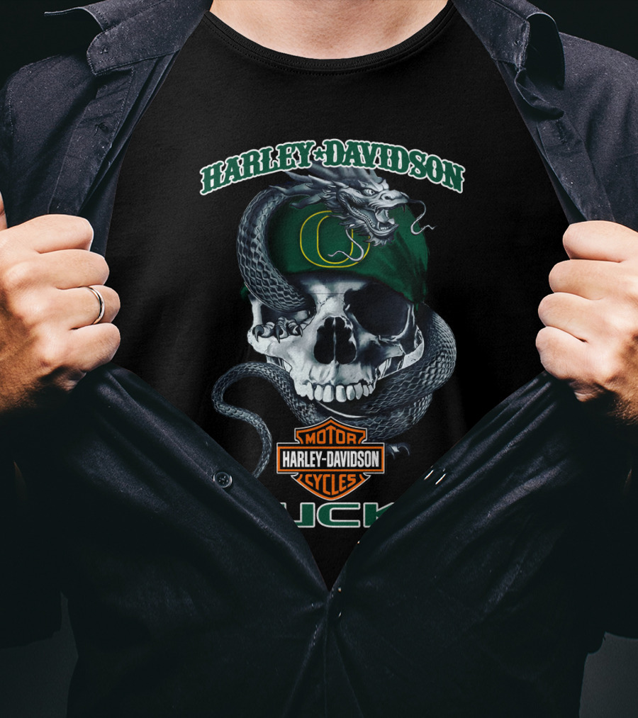 Harley Davidson Motor Cycles Ducks Skull Snake Oregon T-Shirt