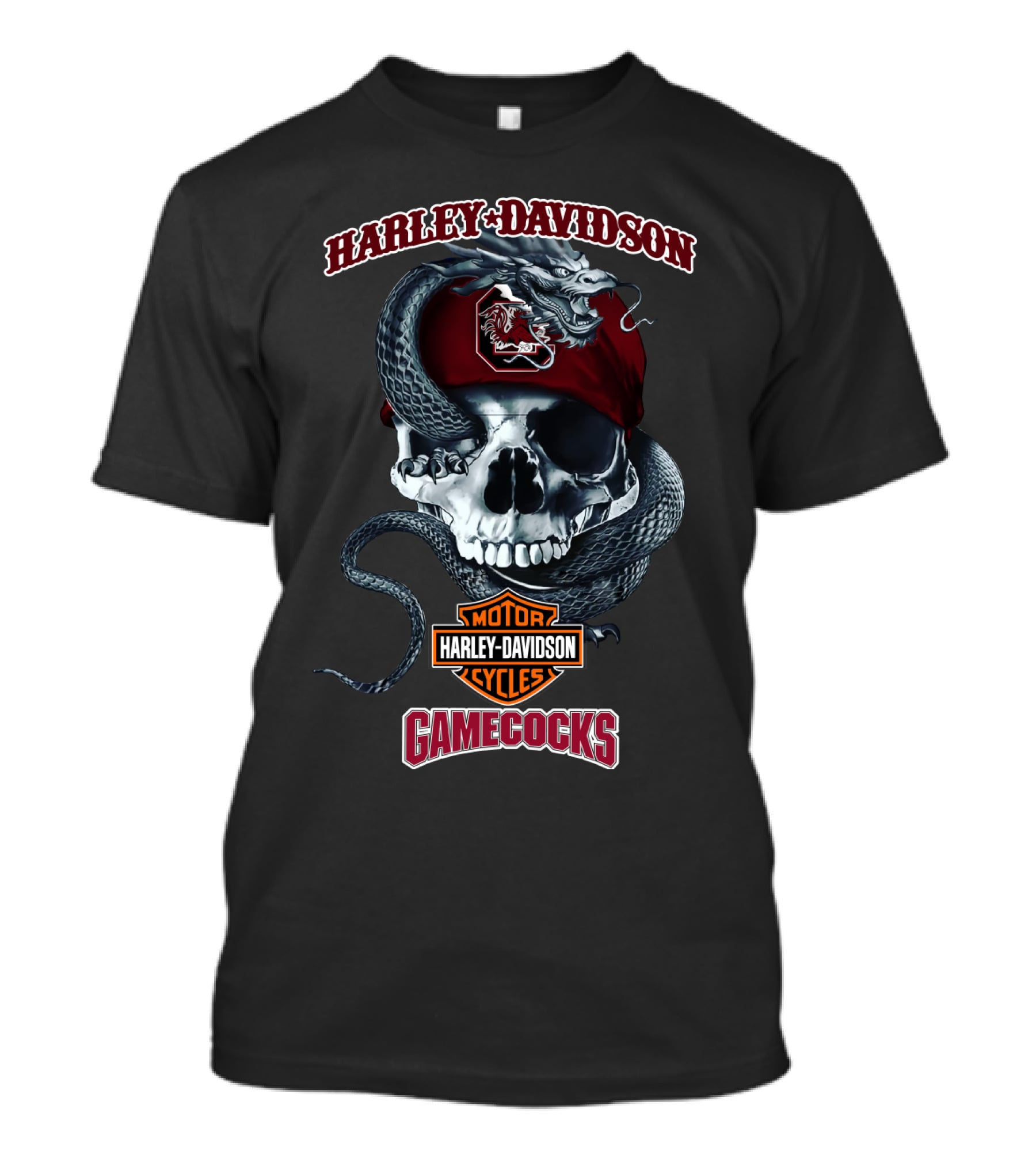 Harley Davidson Motor Cycles Gamecocks Skull And Snake South Carolina T-Shirt