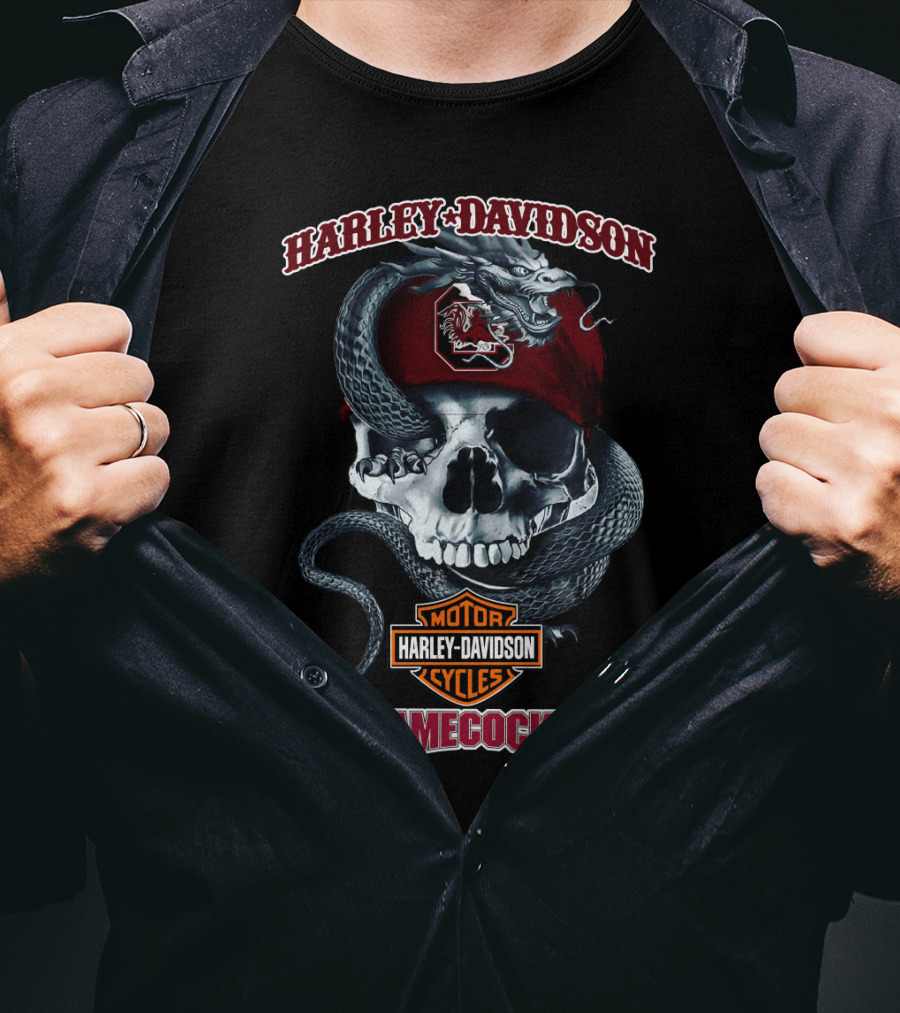 Harley Davidson Motor Cycles Gamecocks Skull And Snake South Carolina T-Shirt