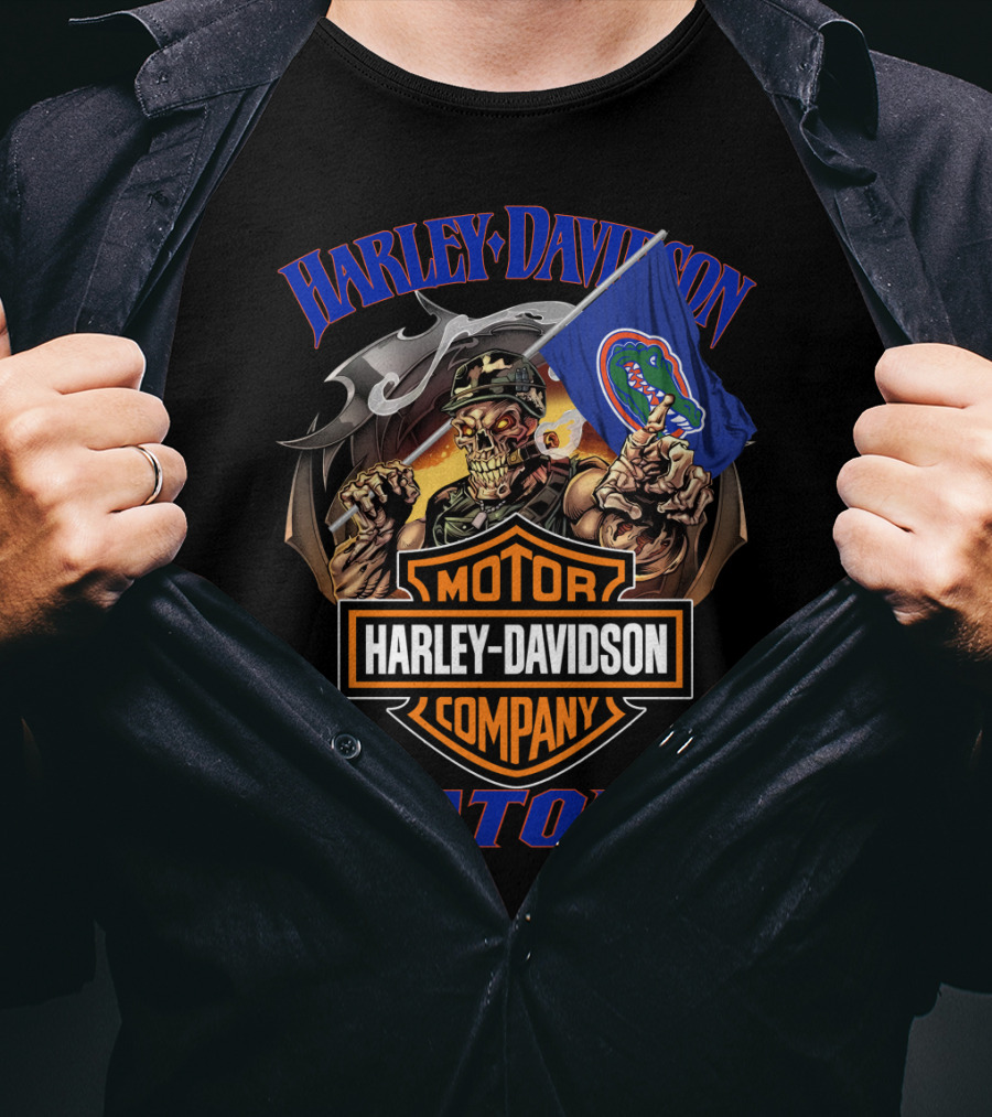 Harley Davidson Motor Company Gators Florida Gators Flag Skeleton Rider T-Shirt