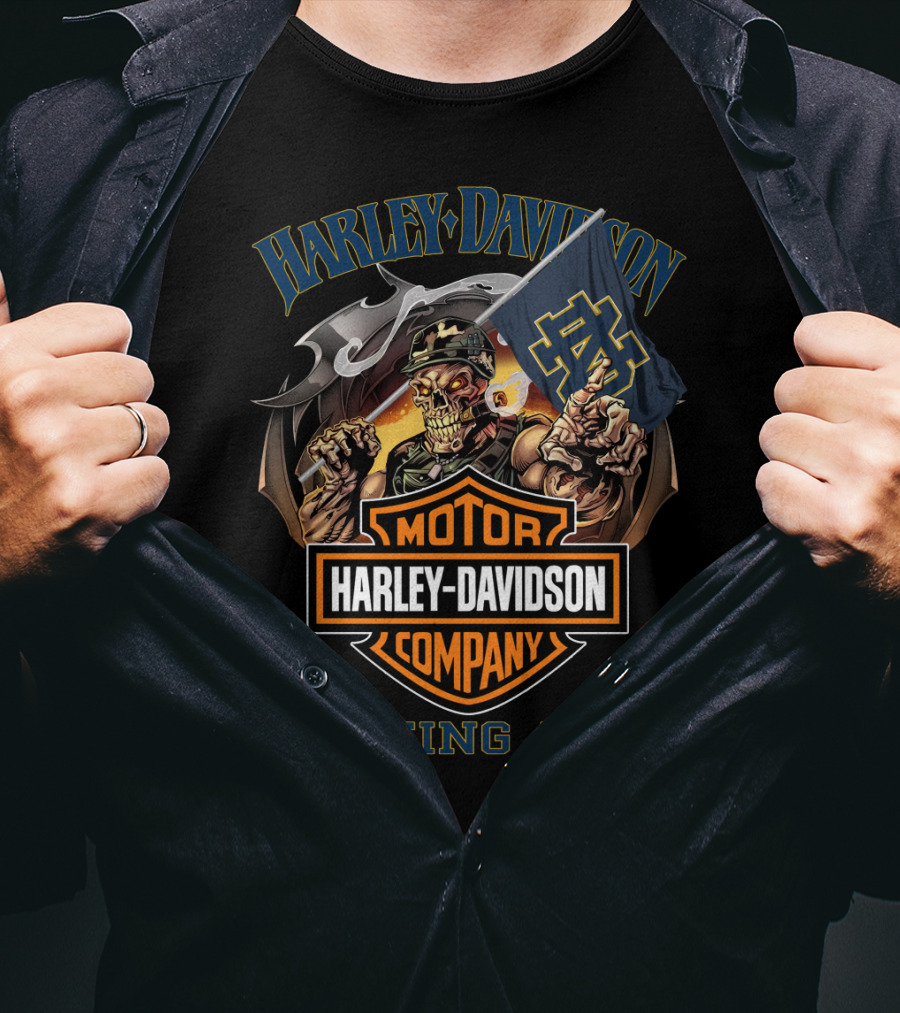 Harley Davidson Company Fighting Irish Notre Dame Flag Skeleton Rider T-Shirt
