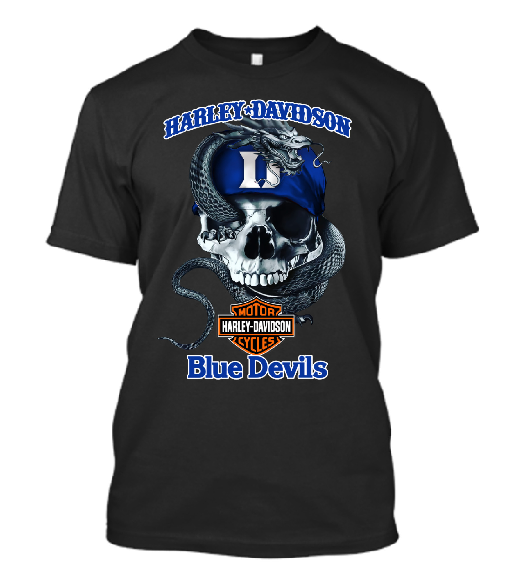 Harley Davidson Blue Devils Skull With Snake And Motor T-Shirt