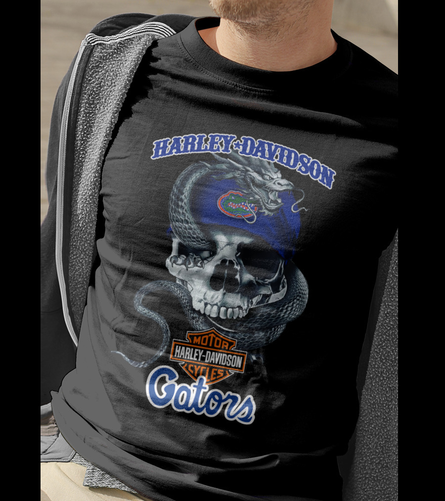 Harley Davidson Gators Skull Snake Motorcycle Cycles T-Shirt