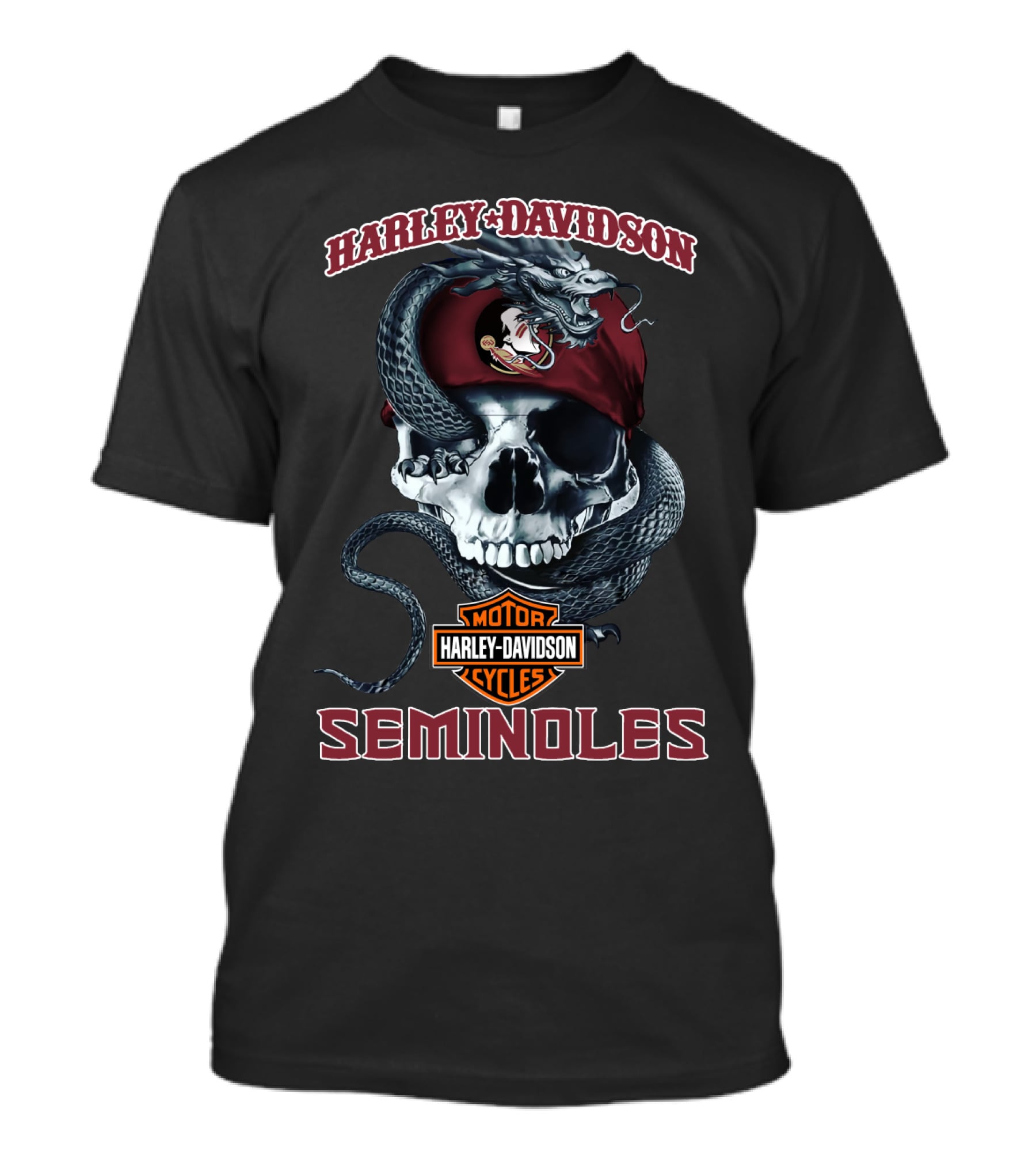 Harley Davidson Motor Cycles Seminoles Skull Snake T-Shirt