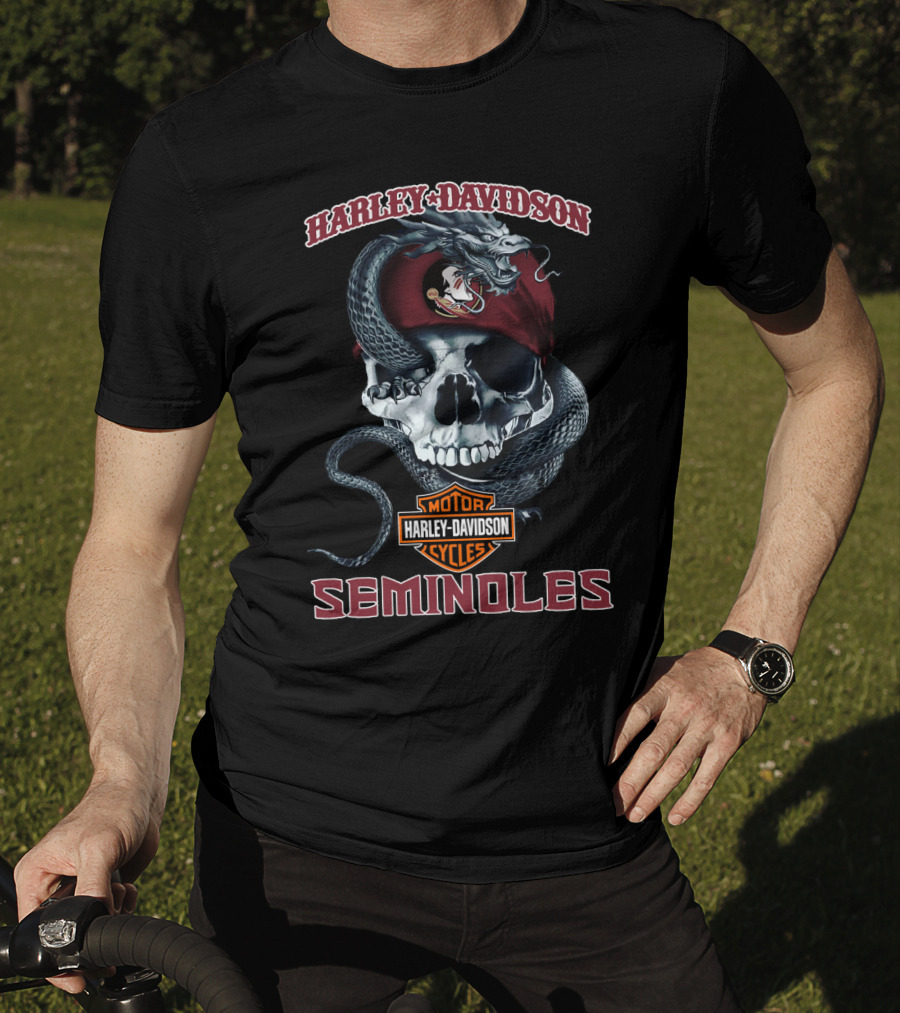 Harley Davidson Motor Cycles Seminoles Skull Snake T-Shirt