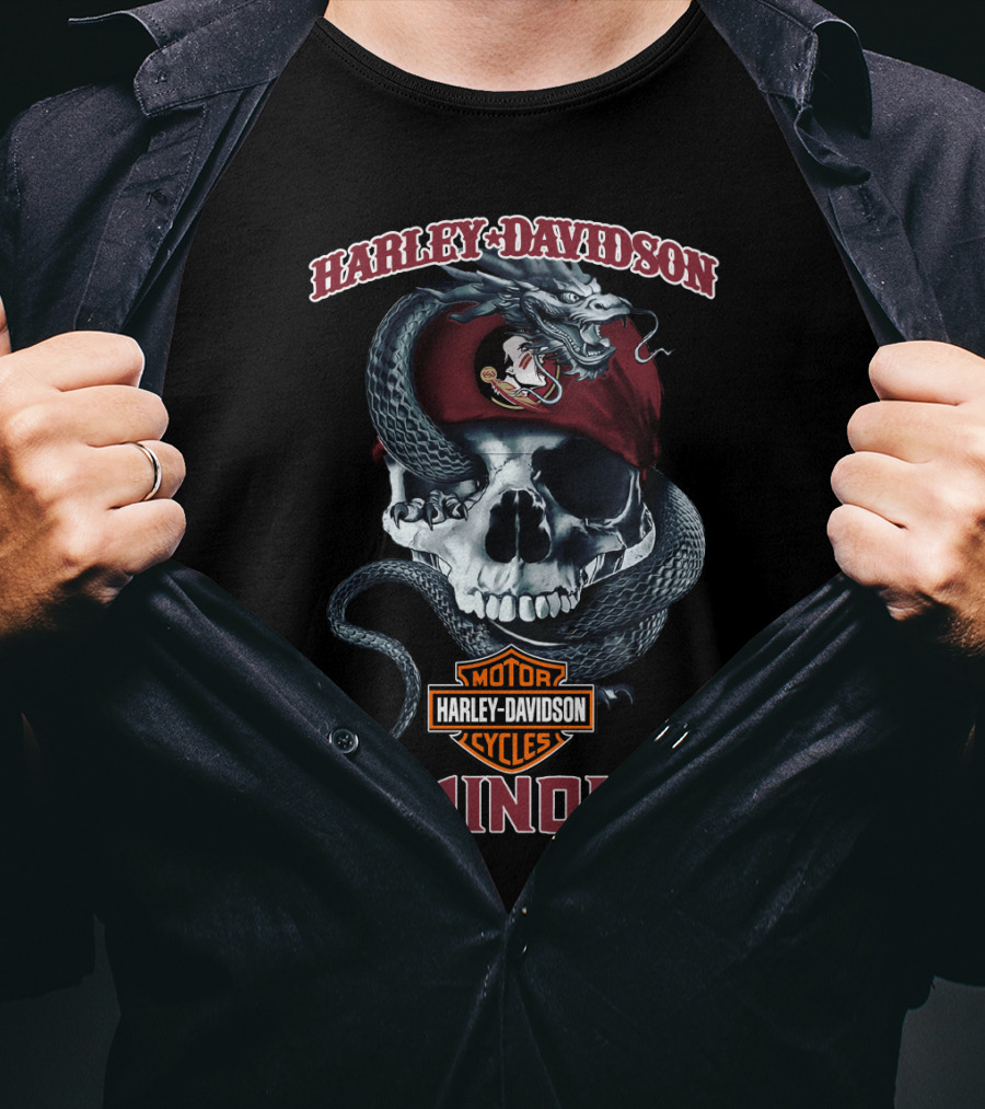 Harley Davidson Motor Cycles Seminoles Skull Snake T-Shirt