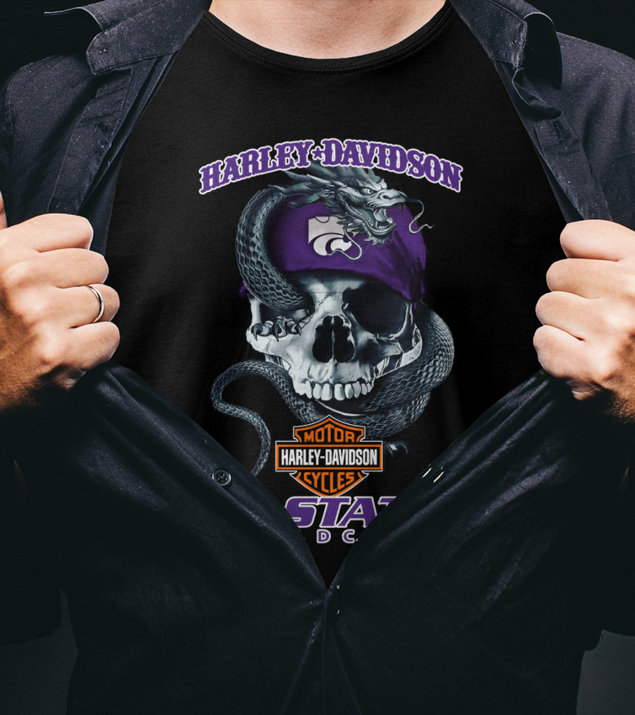 Harley Davidson K-State Wildcats Skull Snake Logo Mashup T-Shirt