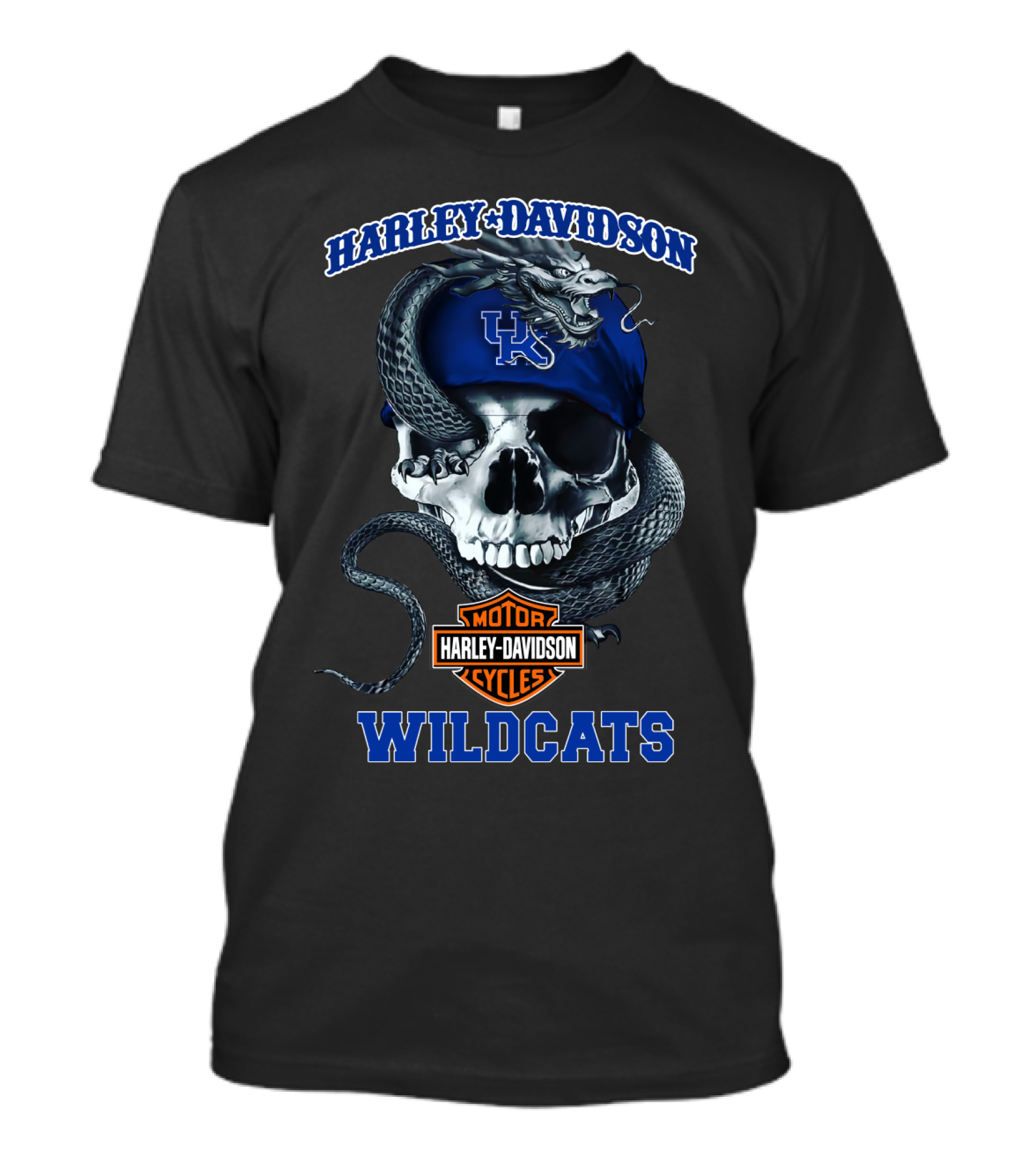 Harley Davidson Wildcats Motor Cycles Uk Logo Skull Snake T-Shirt