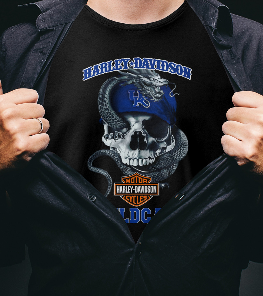 Harley Davidson Wildcats Motor Cycles Uk Logo Skull Snake T-Shirt