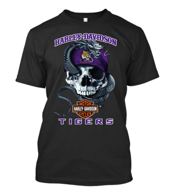 Harley Davidson Lsu Tigers Skull Snake T-Shirt