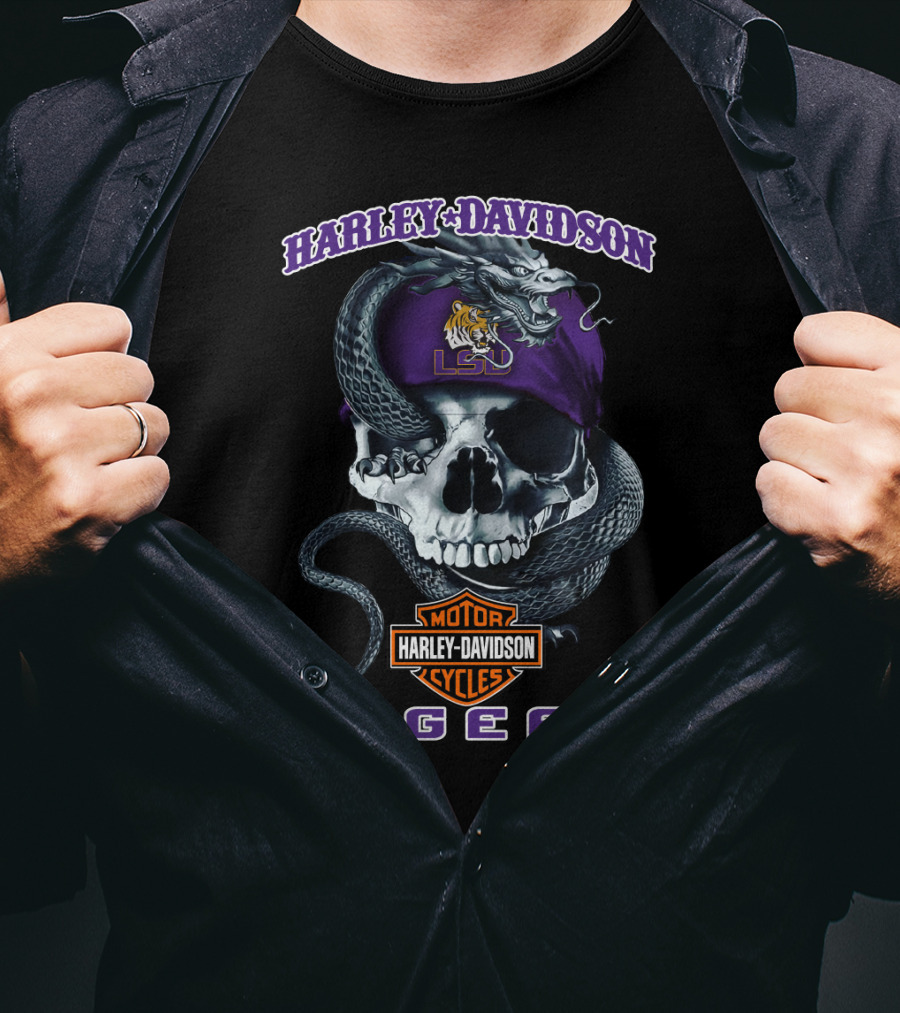 Harley Davidson Lsu Tigers Skull Snake T-Shirt