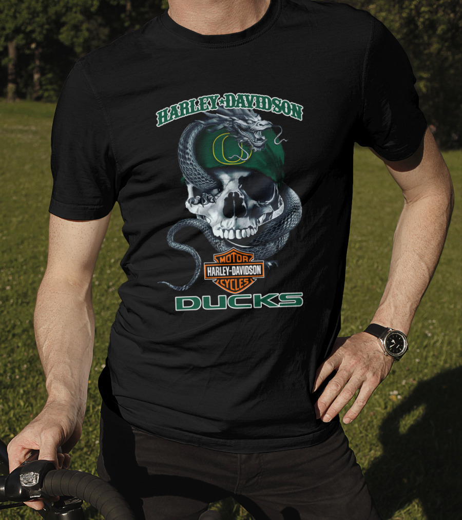 Harley Davidson Oregon Ducks Skull Snake Fusion T-Shirt