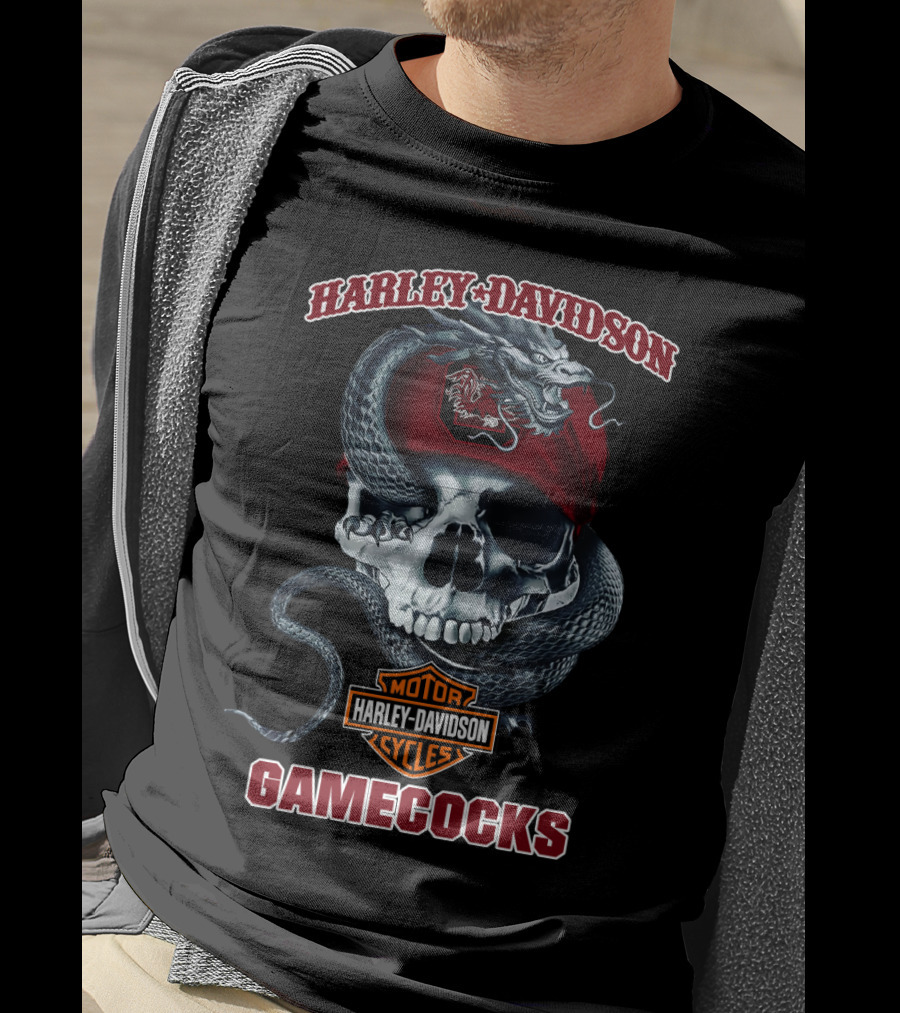 Harley Davidson Motorcycles South Carolina Gamecocks Skull And Snake T-Shirt