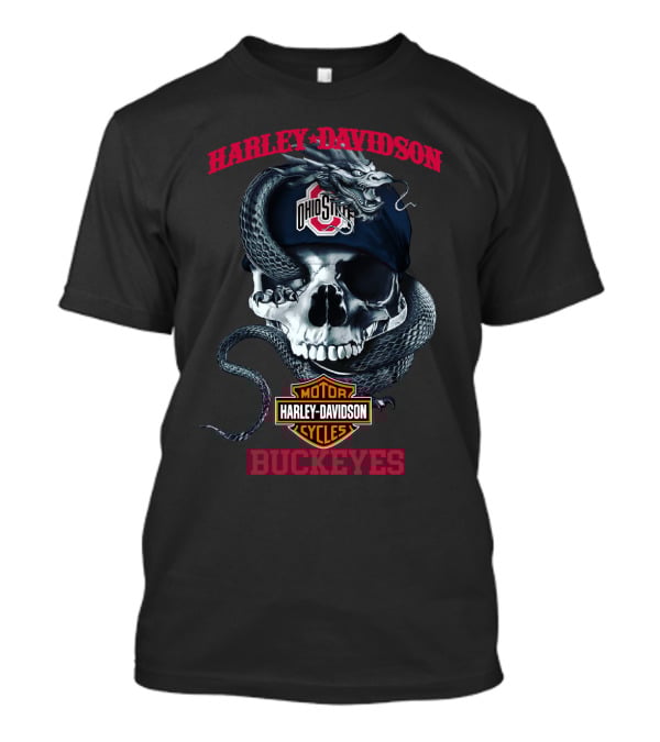 Ohio State Buckeyes Harley Davidson Skull Snake Motorcycle Cycles T-Shirt