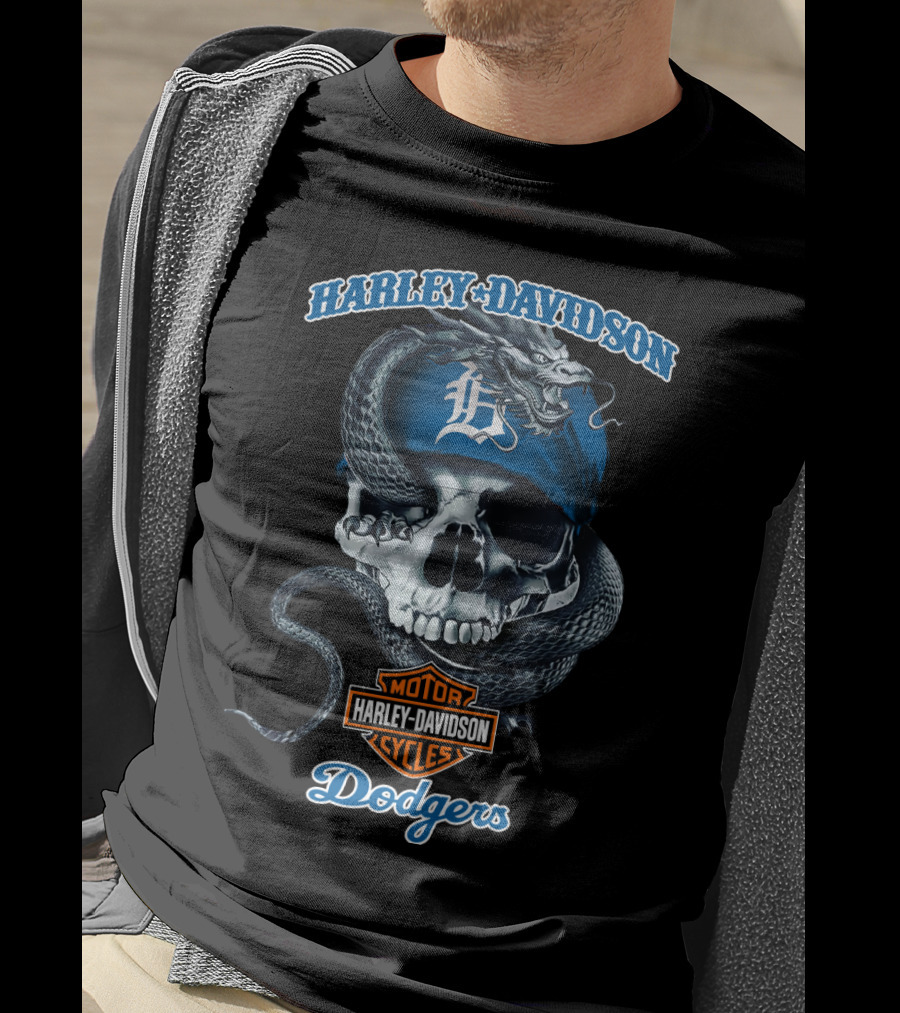 Harley Davidson Dodgers Motor Cycles Skull Snake T-Shirt