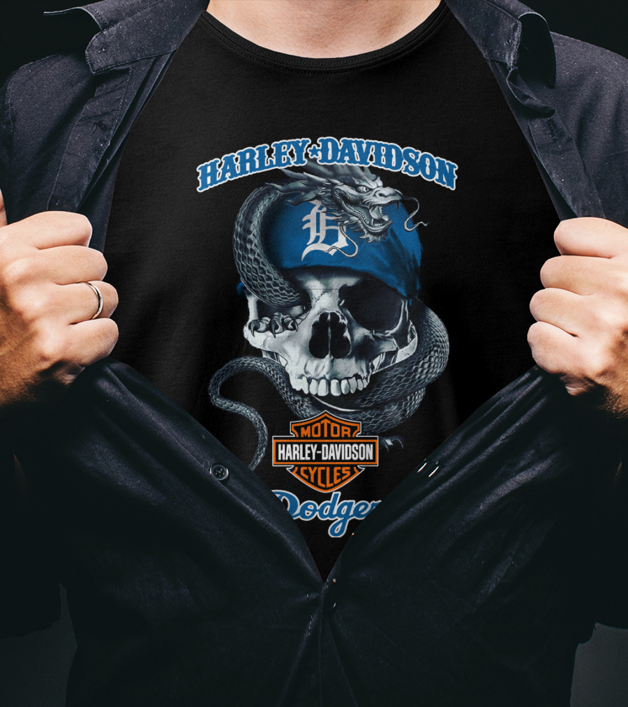 Harley Davidson Dodgers Motor Cycles Skull Snake T-Shirt